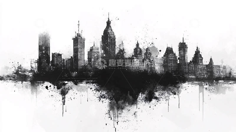 高清大图下载【趣麦麦图】黑白城市剪影