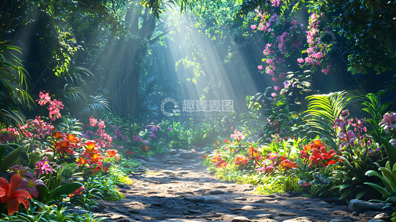 高清大图下载【趣麦麦图】阳光穿透树林的幽静小路