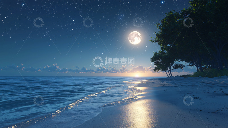高清大图下载【趣麦麦图】月光下的海滩