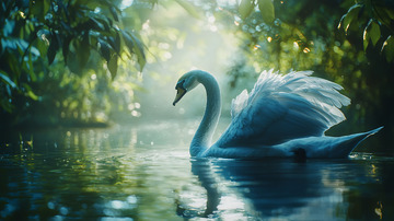 梦幻森林中优雅的天鹅