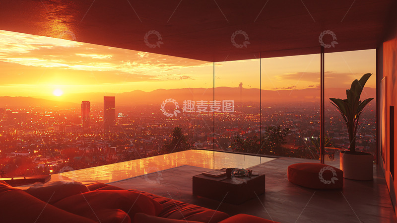 高清大图下载【趣麦麦图】日落城市景观摩天大楼