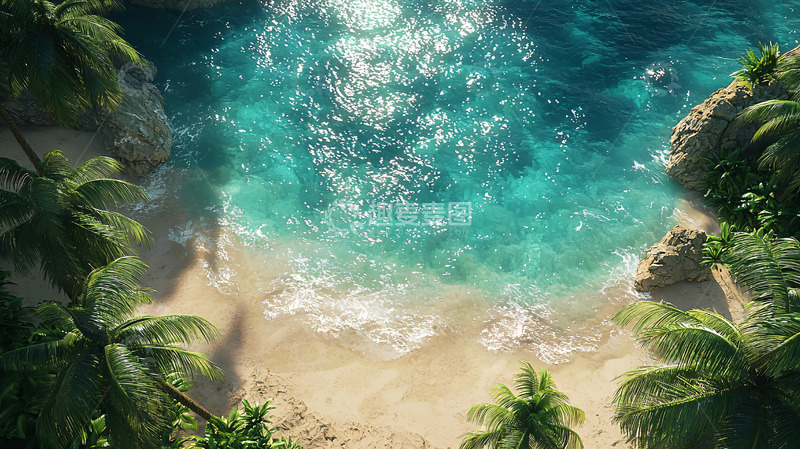 高清大图下载【趣麦麦图】俯瞰热带海滩椰林