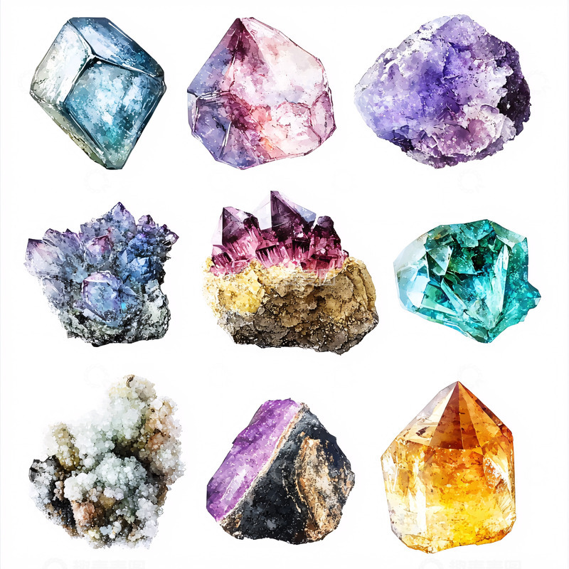 高清大图下载【趣麦麦图】彩色水晶矿物集合