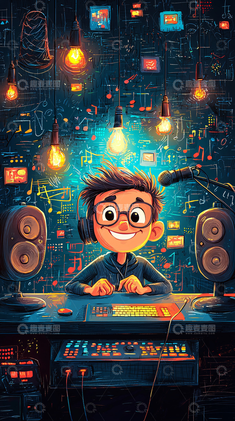 高清大图下载【趣麦麦图】-戴眼镜男孩音乐工作室
