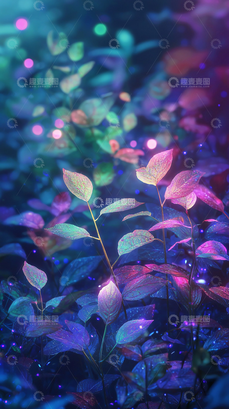 高清大图下载【趣麦麦图】梦幻紫蓝发光植物