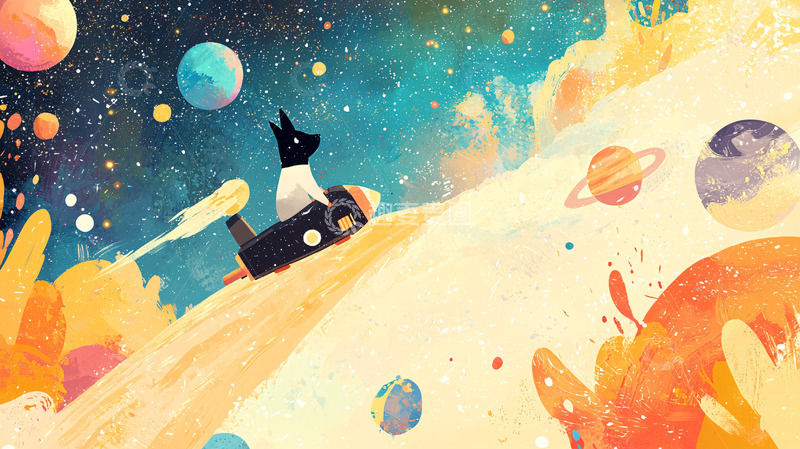 高清大图下载【趣麦麦图】宇宙飞船里的狗狗