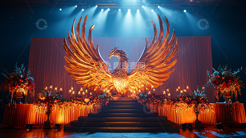 高清大图下载【趣麦麦图】金色凤凰雕塑舞台