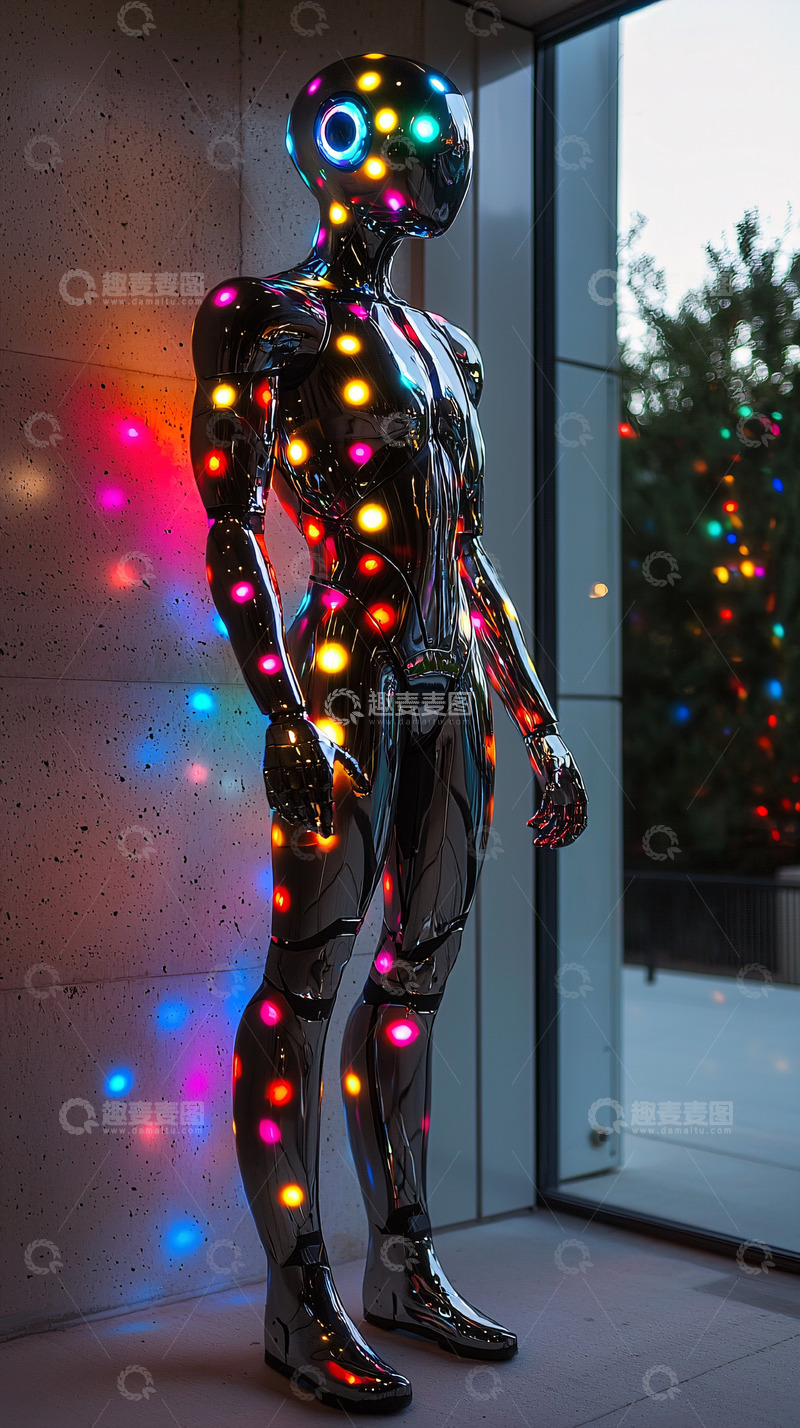高清大图下载【趣麦麦图】未来感金属机器人雕塑
