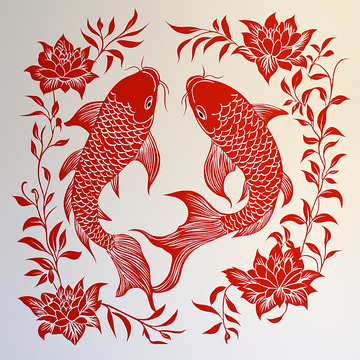 红鲤鱼花卉纹样