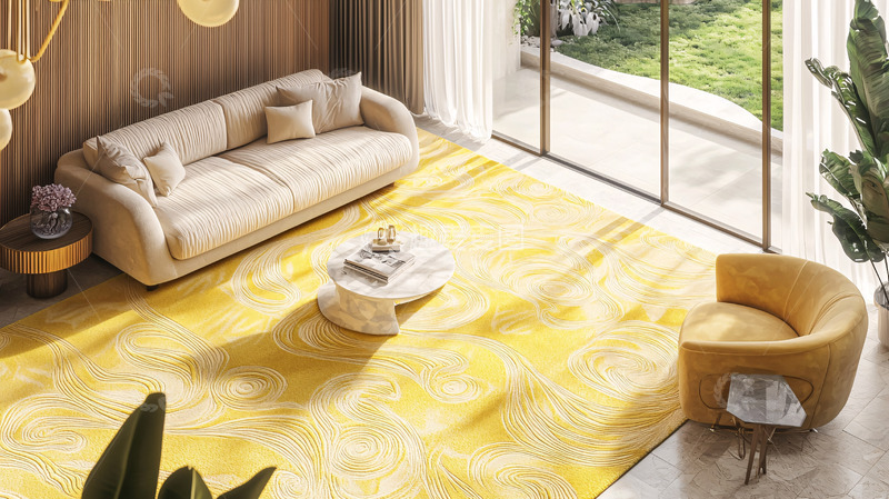 现代简约客厅黄色地毯