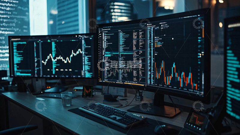 高清大图下载【趣麦麦图】夜景办公桌金融数据分析