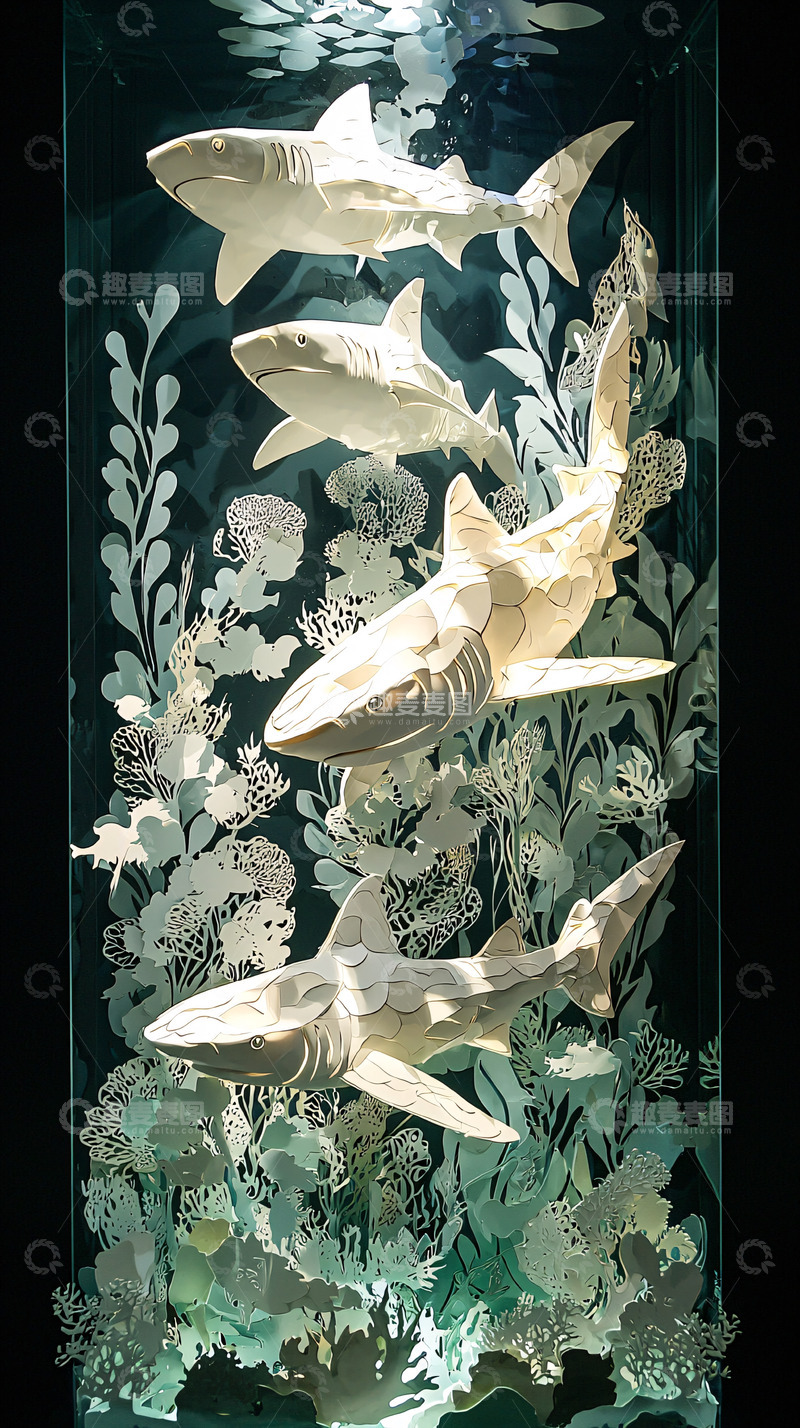 高清大图下载【趣麦麦图】立体鲨鱼雕塑