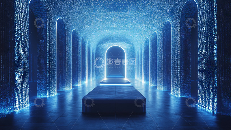 高清大图下载【趣麦麦图】蓝色光晕拱形走廊