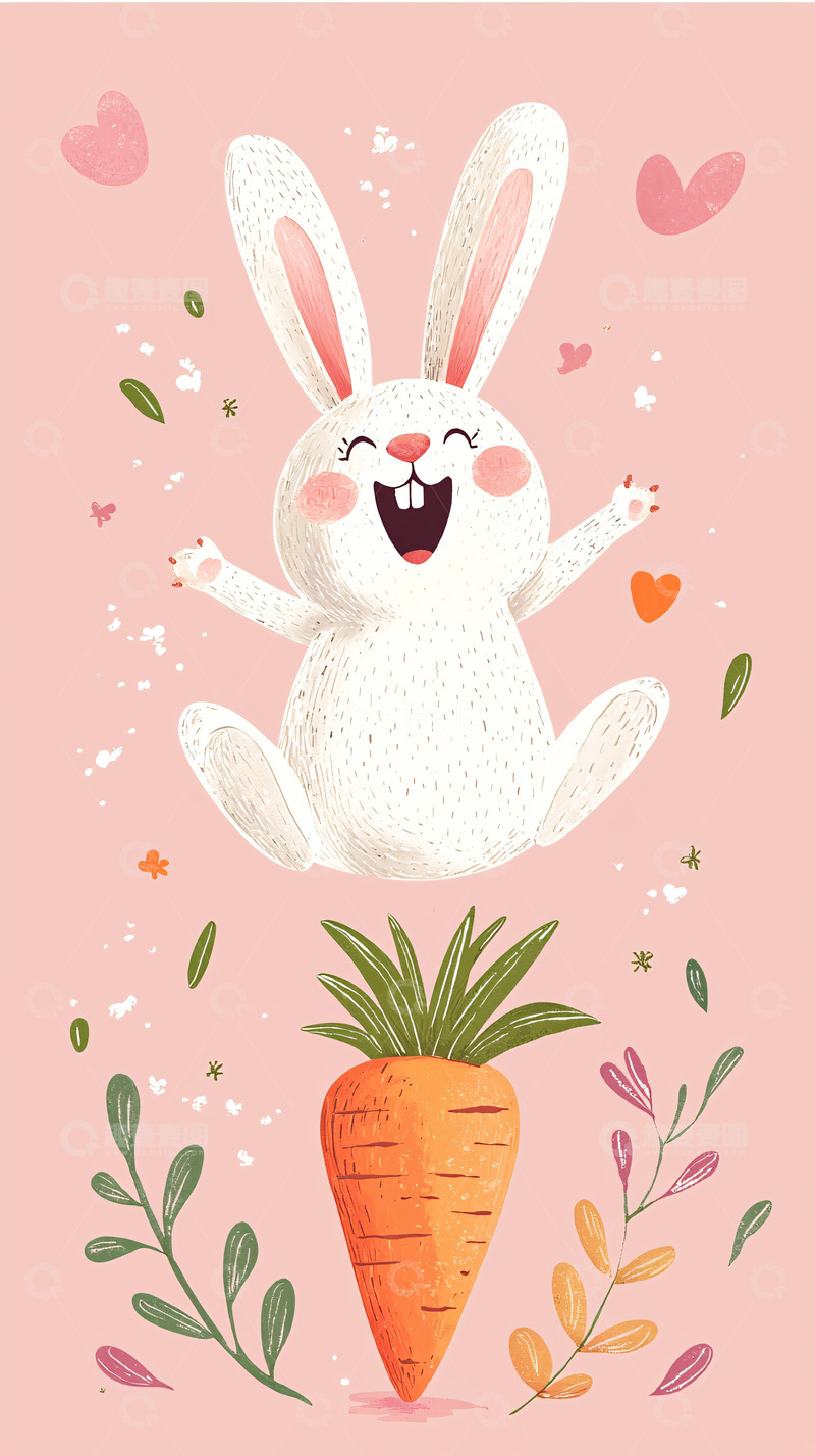 高清大图下载【趣麦麦图】可爱跳跃白兔