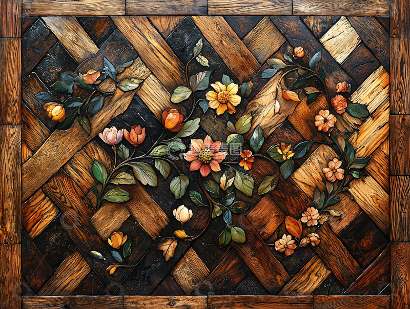 高清大图下载【趣麦麦图】木质花卉编织背景