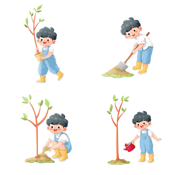 植树节种树户外活动小男孩