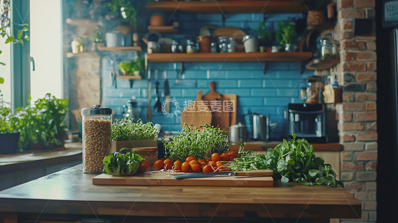 高清大图下载【趣麦麦图】厨房绿植料理台