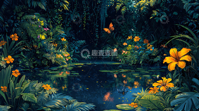 高清大图下载【趣麦麦图】神秘夜晚热带雨林