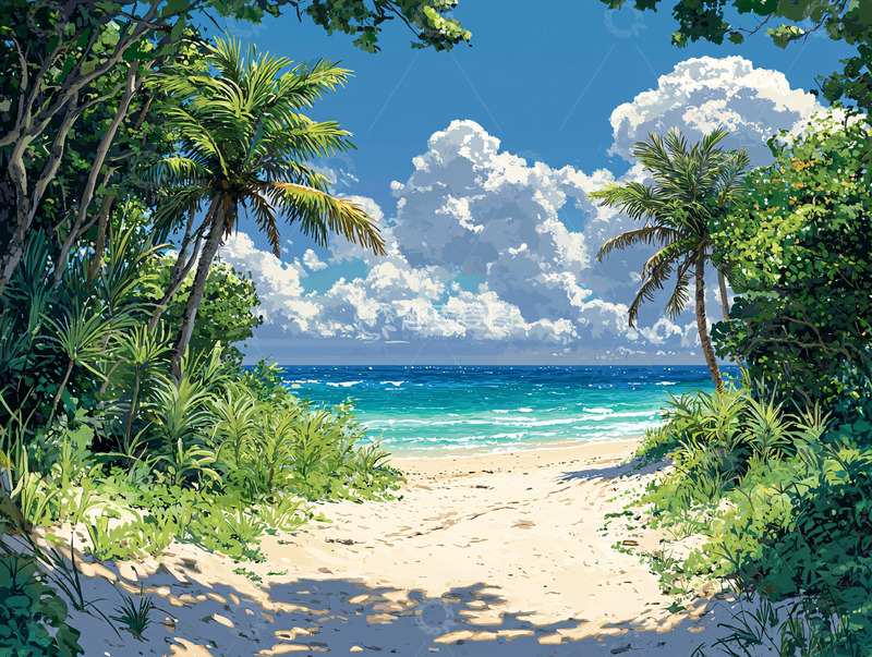 高清大图下载【趣麦麦图】热带海滩风景画