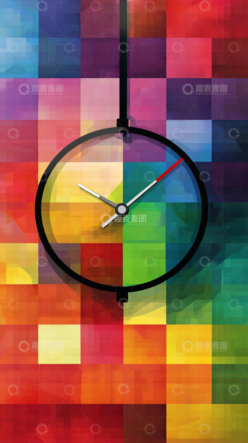 高清大图下载【趣麦麦图】彩色方块钟表