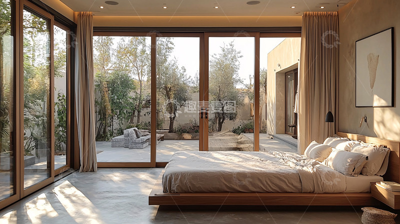 高清大图下载【趣麦麦图】卧室落地窗外庭院景观