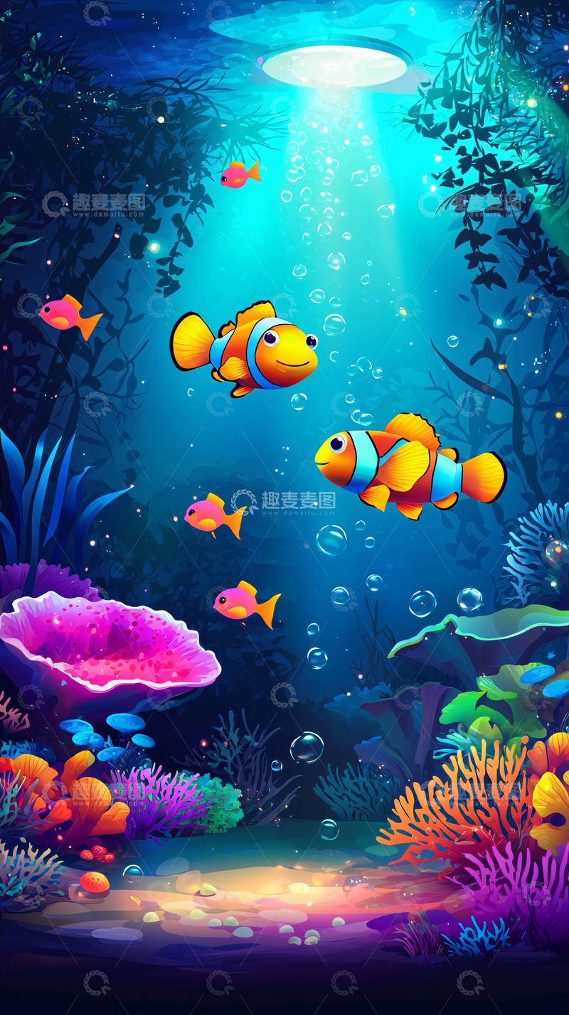 高清大图下载【趣麦麦图】海底世界卡通小丑鱼