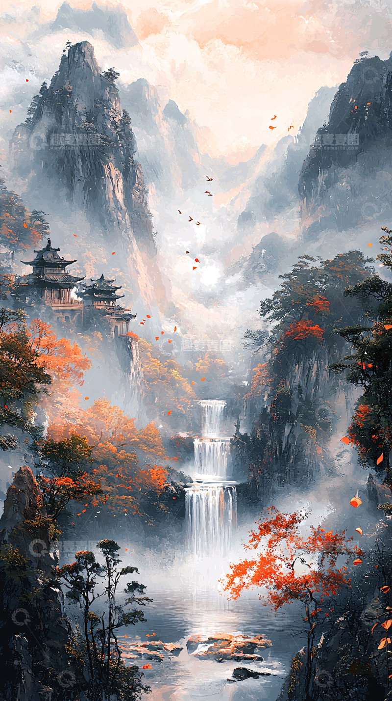 高清大图下载【趣麦麦图】水墨风山水画