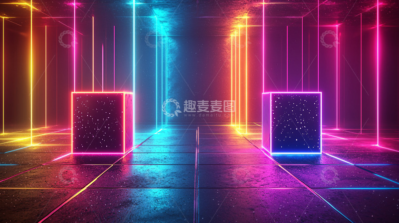 高清大图下载【趣麦麦图】霓虹灯光立方体空间
