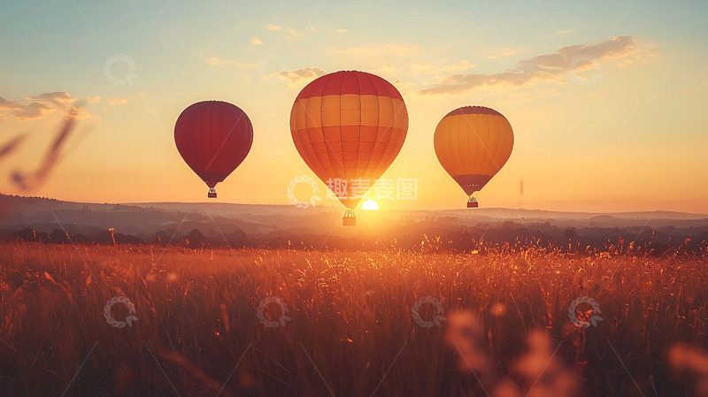高清大图下载【趣麦麦图】热气球田野日出美景