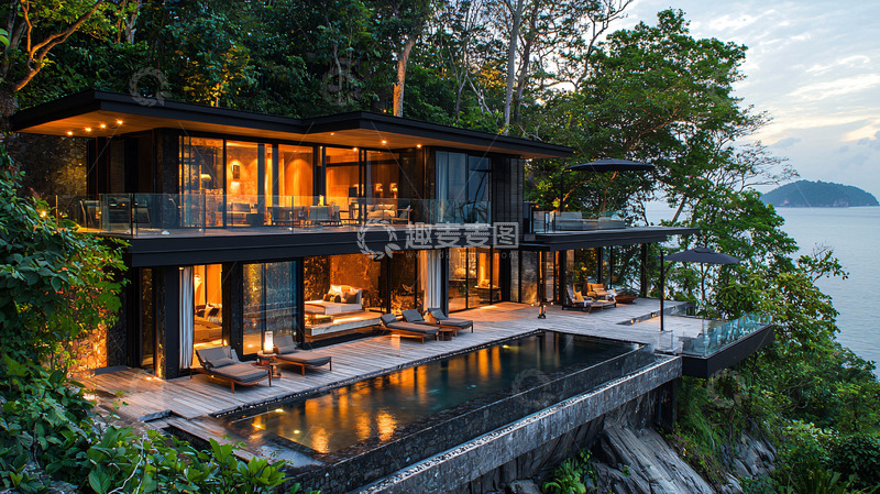 高清大图下载【趣麦麦图】山崖海景别墅