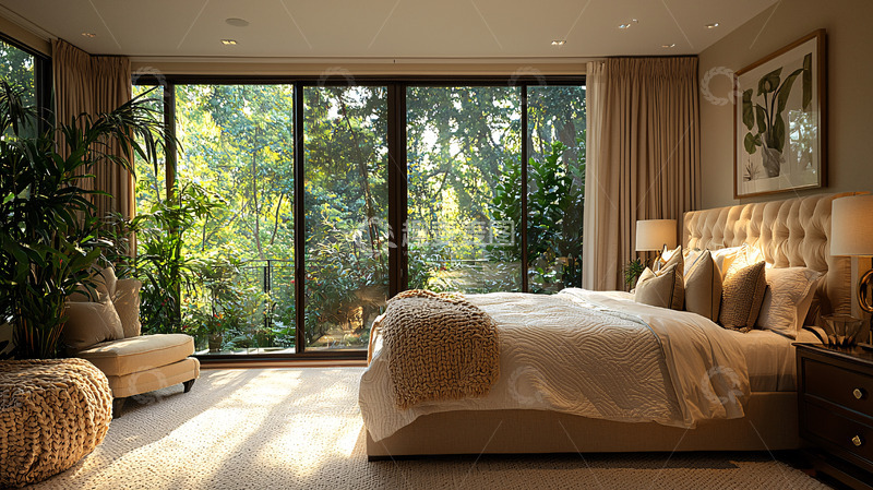高清大图下载【趣麦麦图】现代简约卧室落地窗
