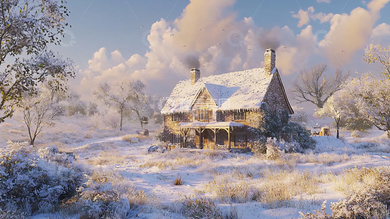 高清大图下载【趣麦麦图】雪景小屋