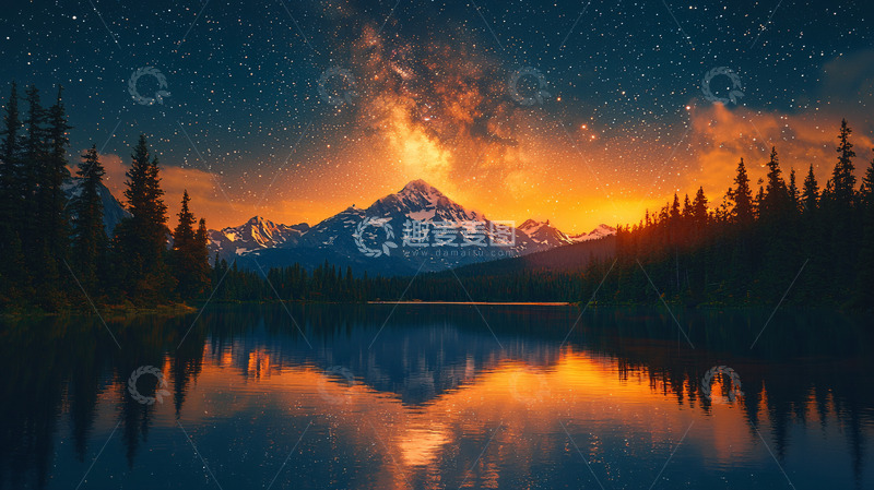 高清大图下载【趣麦麦图】星空下的雪山湖泊4