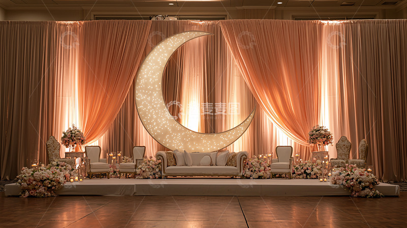 高清大图下载【趣麦麦图】舞台背景是月亮和帷幔