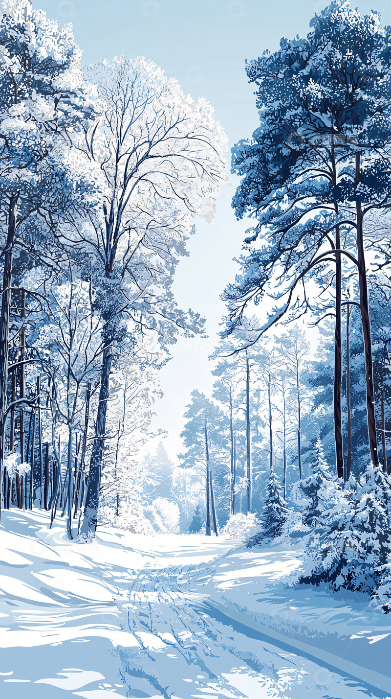 高清大图下载【趣麦麦图】冬日雪景森林小路