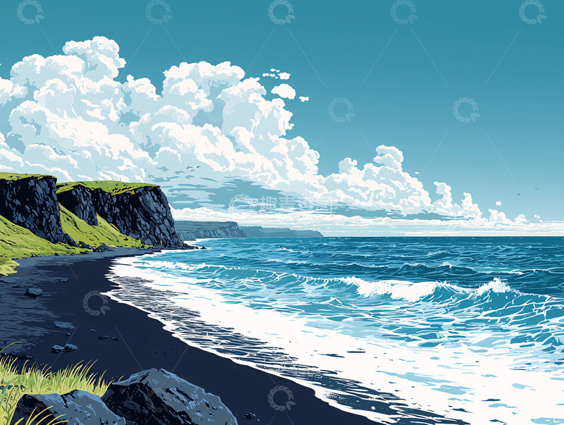 高清大图下载【趣麦麦图】黑沙滩海景