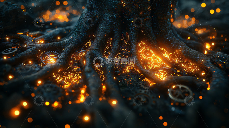 高清大图下载【趣麦麦图】燃烧的树根机械装置