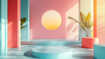 粉色蓝绿色调极简背景