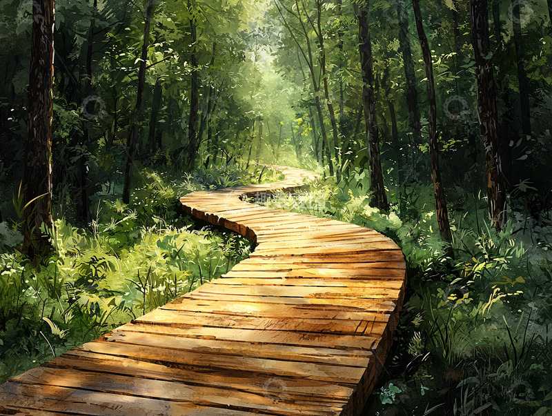 高清大图下载【趣麦麦图】森林木栈道
