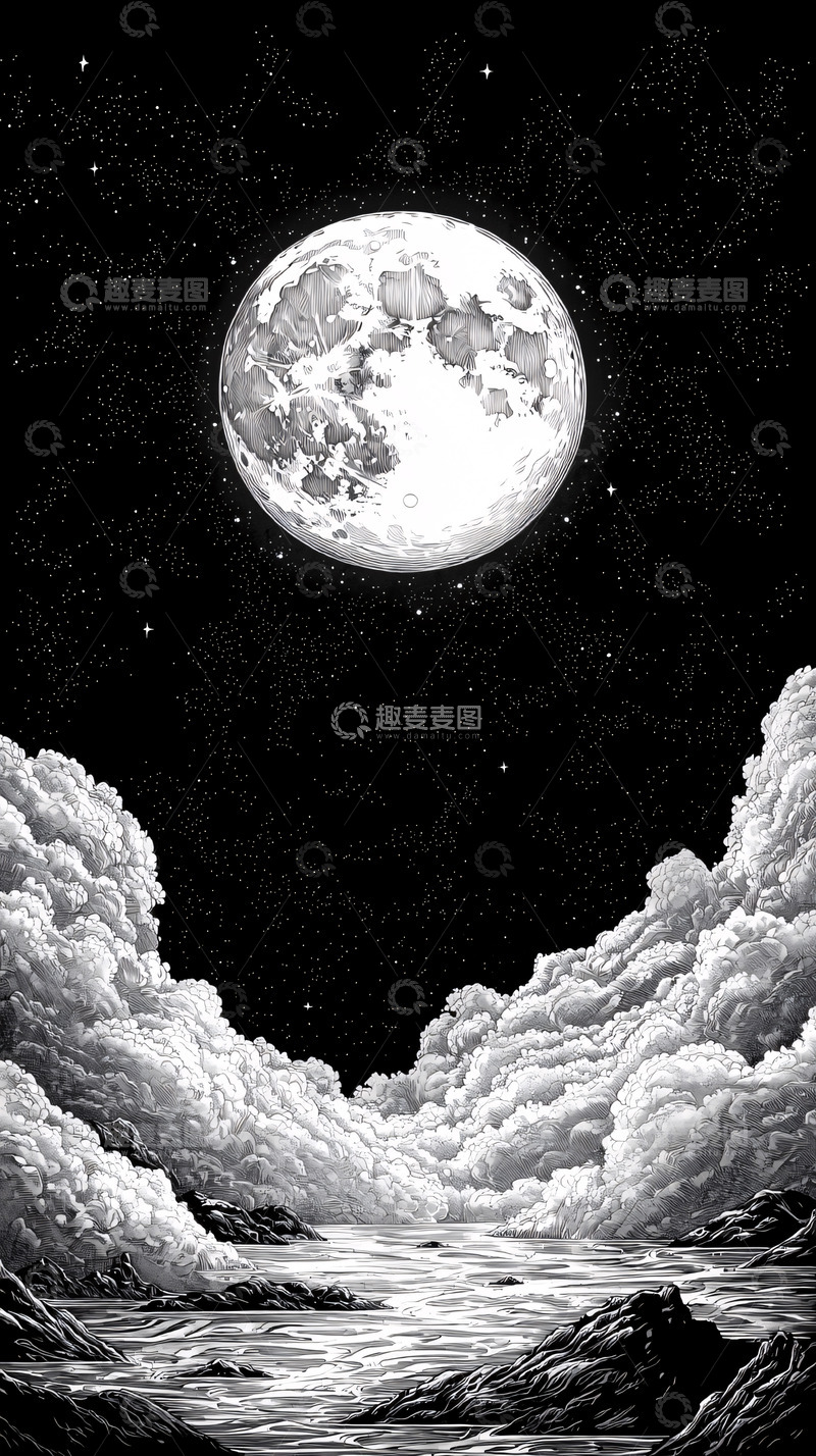 高清大图下载【趣麦麦图】黑白月亮