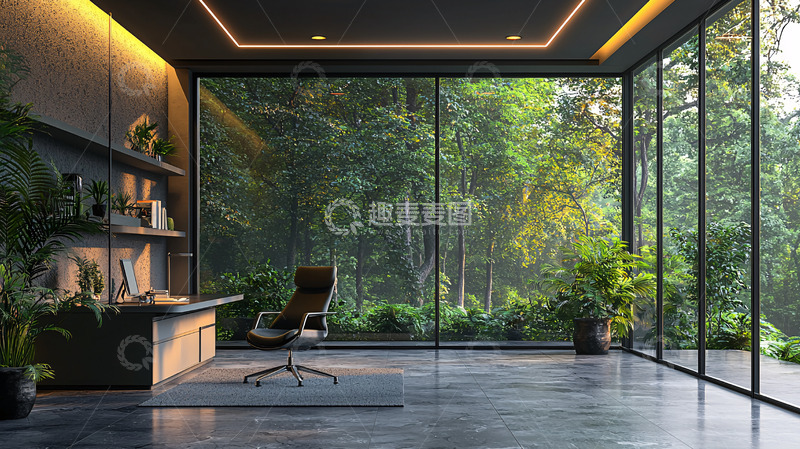 高清大图下载【趣麦麦图】现代极简森林景观办公室