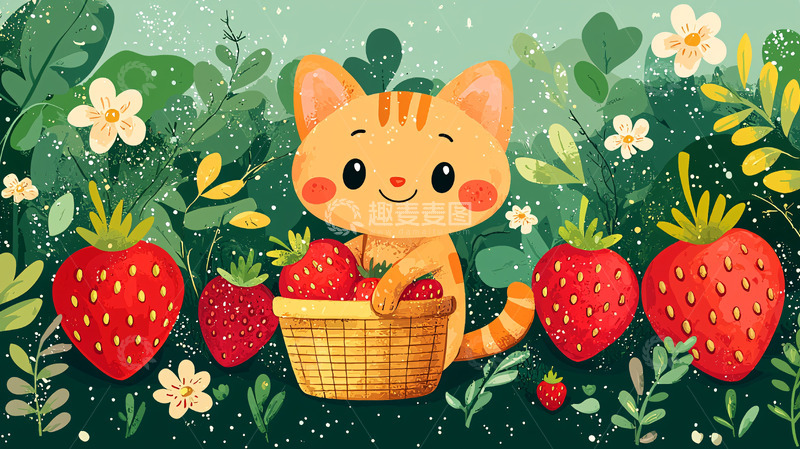 高清大图下载【趣麦麦图】可爱猫咪草莓园