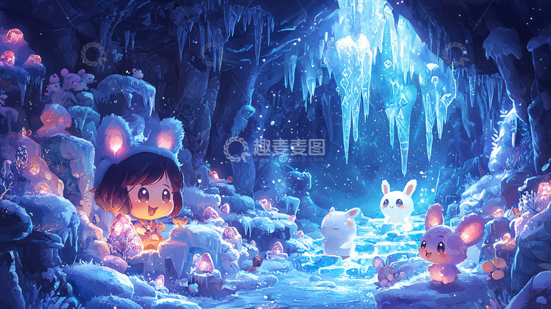 高清大图下载【趣麦麦图】冰雪洞穴卡通女孩