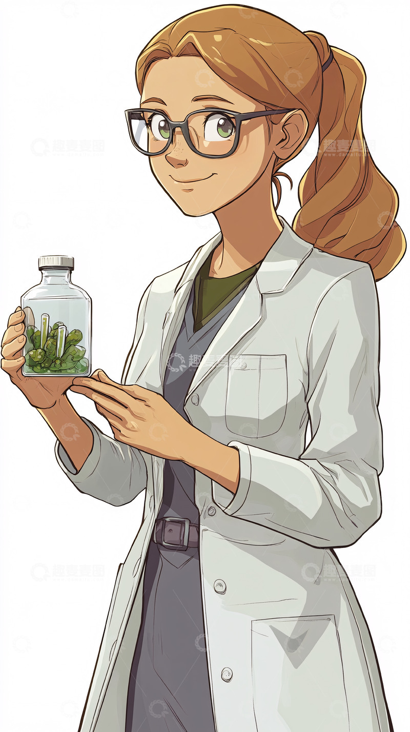 高清大图下载【趣麦麦图】戴眼镜的女性科学家