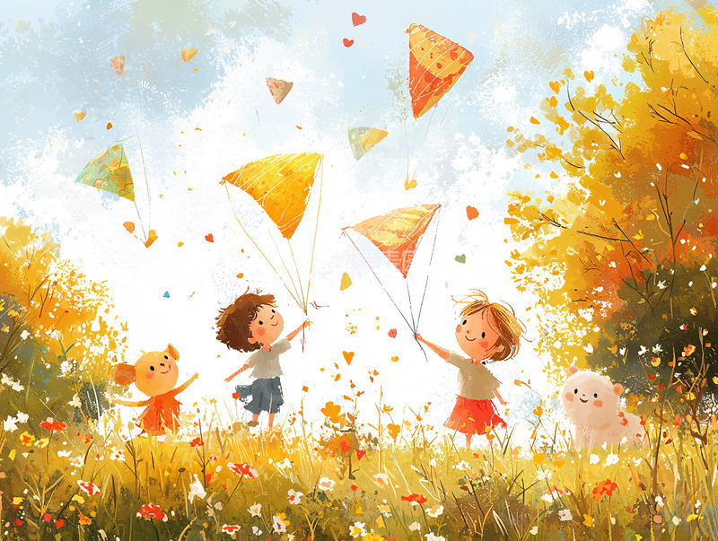 高清大图下载【趣麦麦图】秋日儿童放风筝