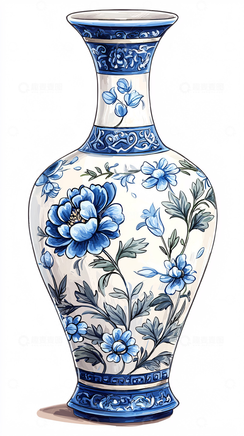 高清大图下载【趣麦麦图】青花瓷花瓶