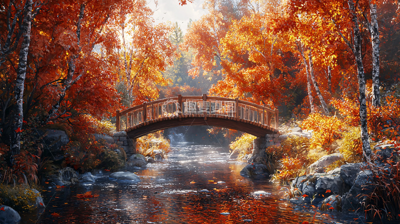 高清大图下载【趣麦麦图】秋日童话小桥流水