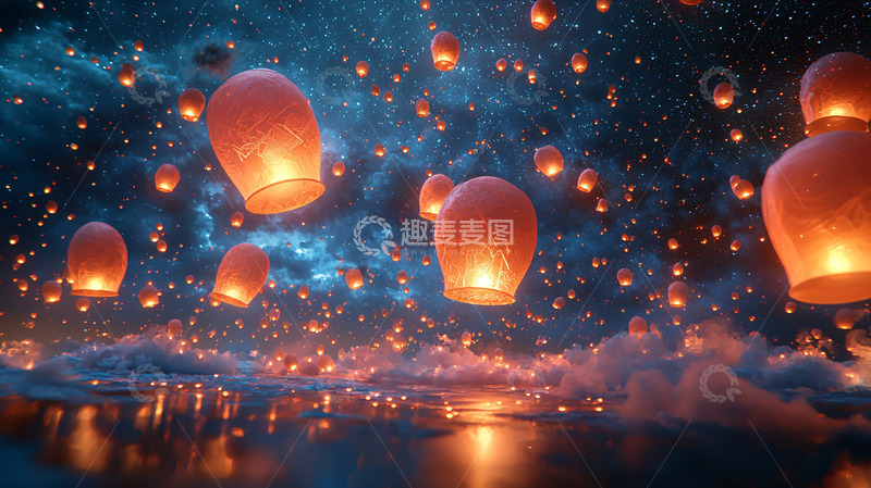 高清大图下载【趣麦麦图】星空下的天灯