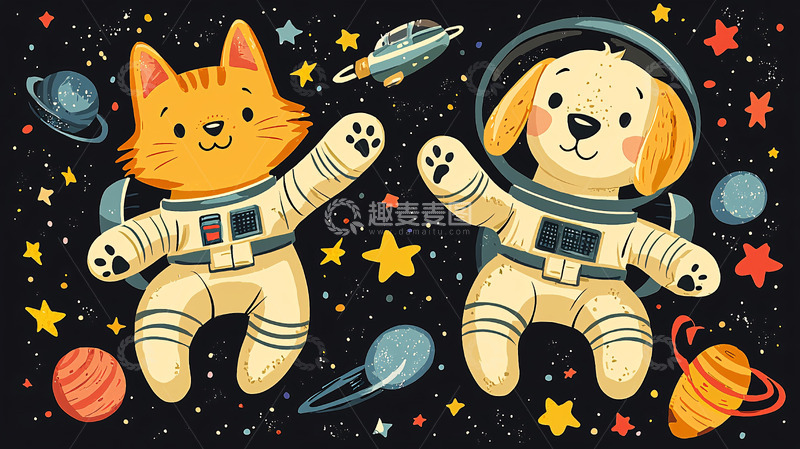 高清大图下载【趣麦麦图】太空猫狗