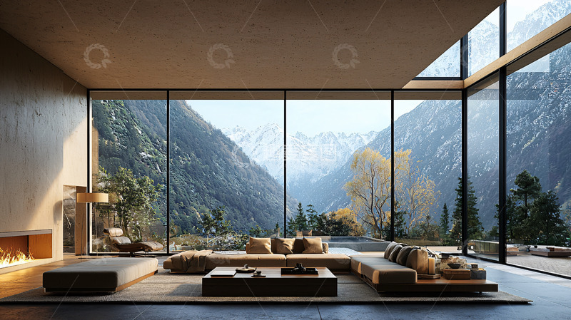 高清大图下载【趣麦麦图】极简现代山景别墅客厅